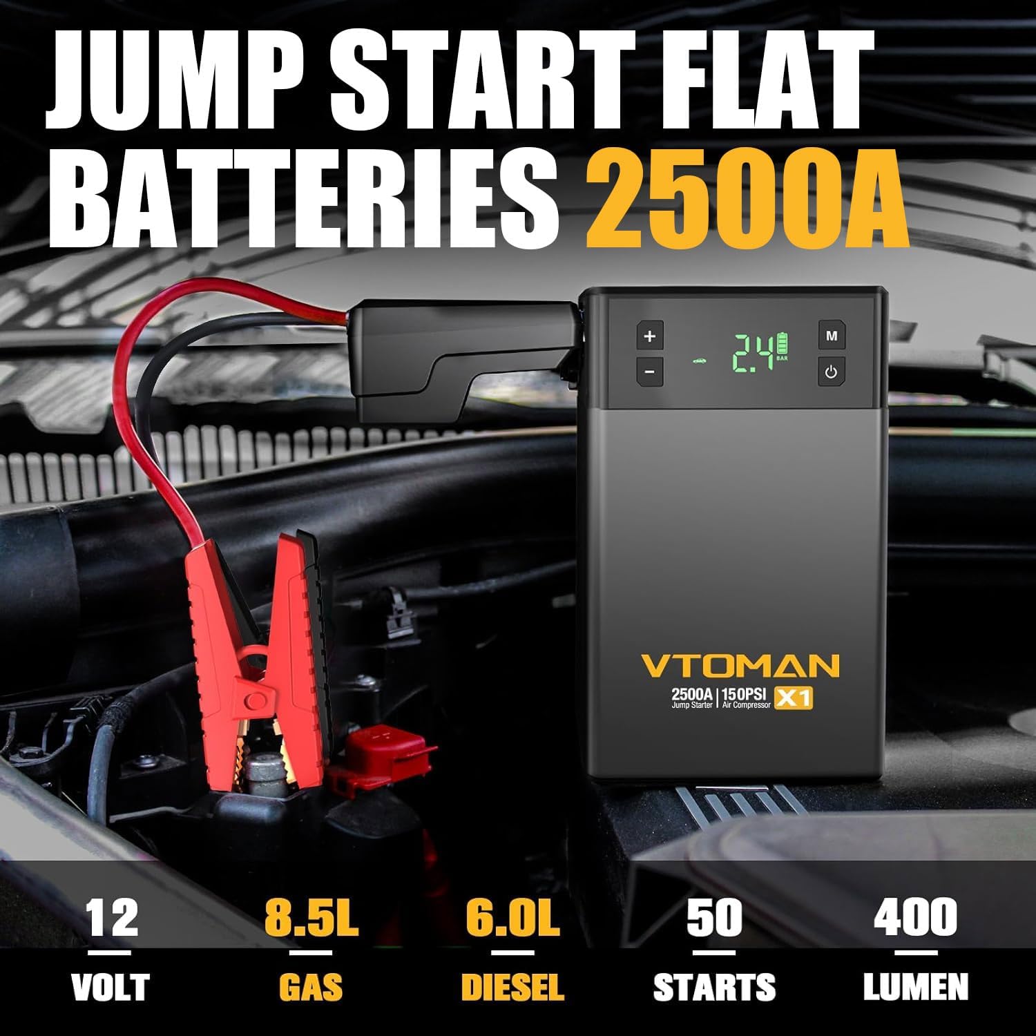VTOMAN X1 Jump Starter with Air Compressor, 2500A Portable Battery Boo –  NebulaVibe Outlet